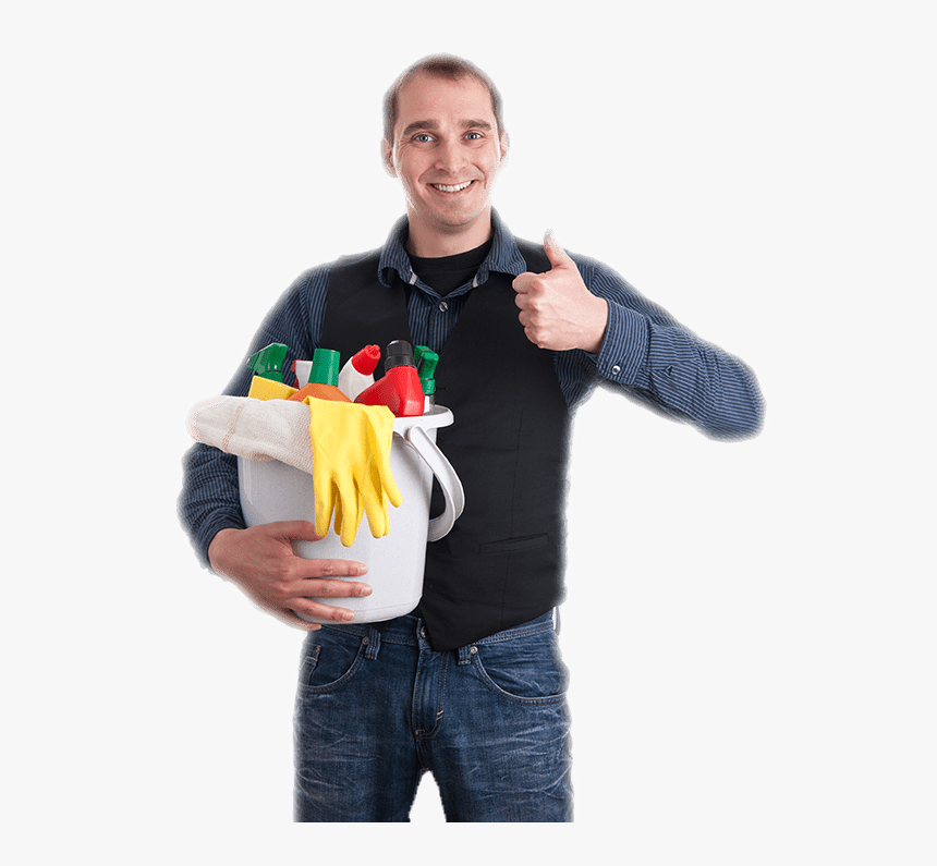Happy Man Holding Bucket Full Of Bottles And Rag And - Costume, HD Png Download, Free Download