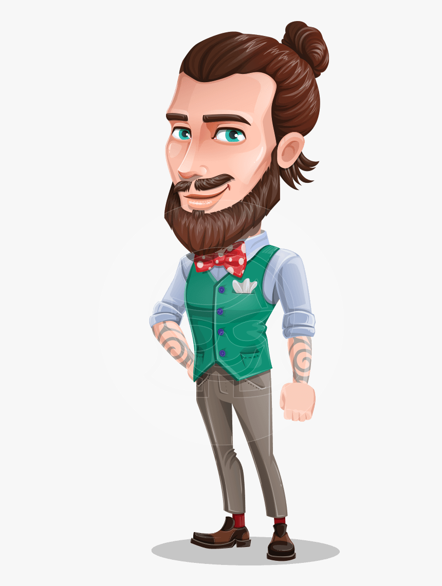 Guy With Man Bun Cartoon Vector Character Aka Nixon - Man Bun Cartoon Characters, HD Png Download, Free Download