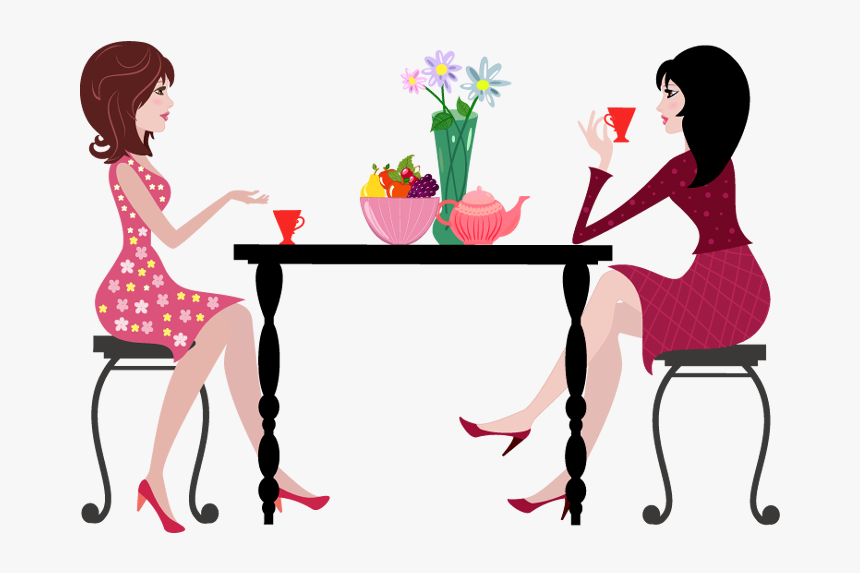 Sit Clipart Table - Cartoon Ladies Having Coffee, HD Png Download, Free Download