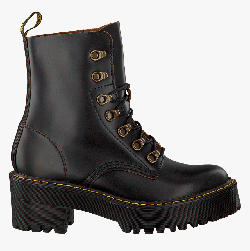 Black Dr Martens Lace-up Boots Leona - Chaussure Dr Martens, HD Png Download, Free Download