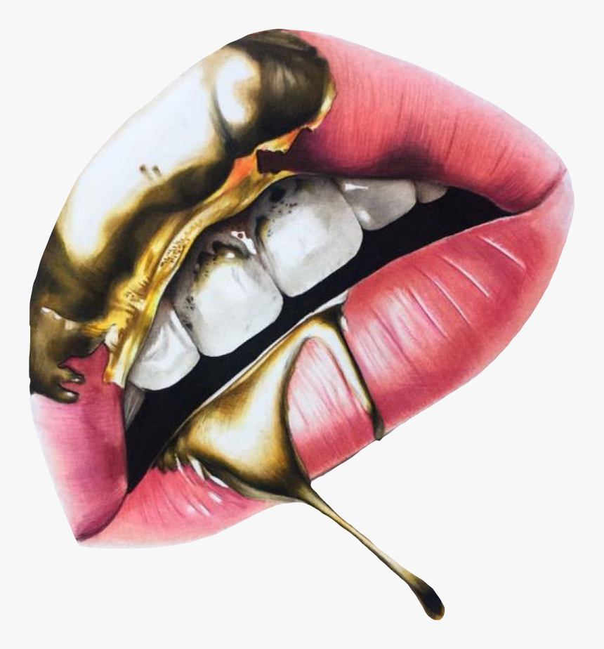 #lips #gold #drip #mouth #freetoedit, HD Png Download, Free Download