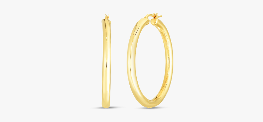 Roberto Coin 18k Gold Wide Hoop Earrings 45mm Front - Body Jewelry, HD Png Download, Free Download