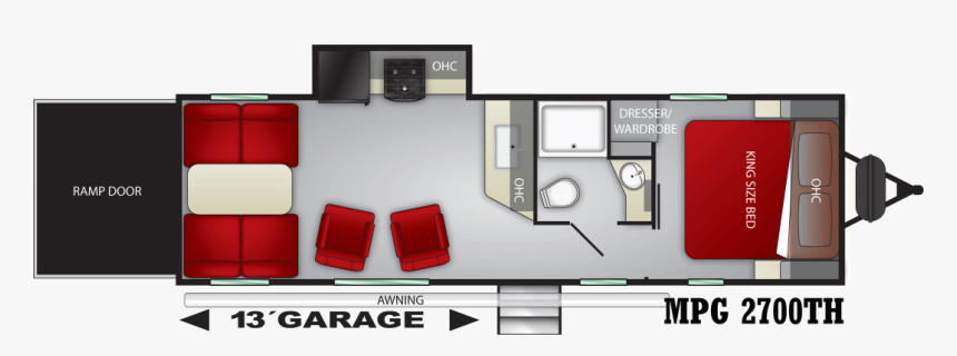 Mpg 2700th floorplan - Stryker 2613 Toy Hauler, HD Png Download, Free Download