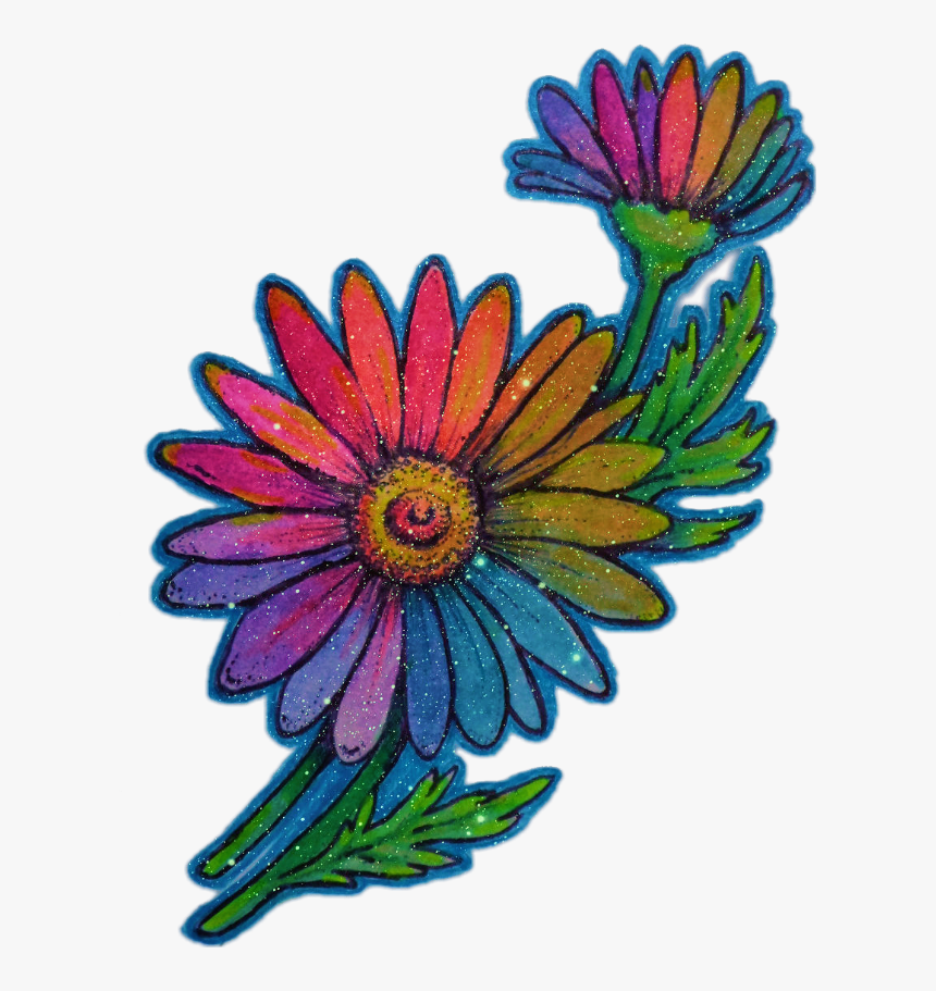 #flower #sunflower #glitter #rainbow #tumblr #hippy - Trippy Flowers Png, Transparent Png, Free Download