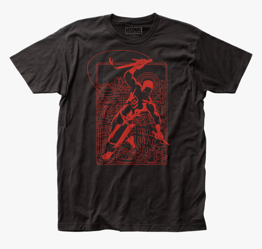 Red Outline Daredevil T-shirt - Vintage T Shirts Band, HD Png Download, Free Download