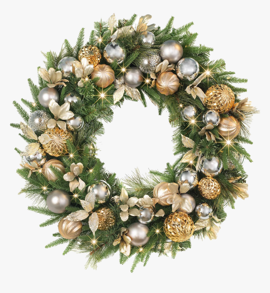 Gold Christmas Wreath Transparent Background - Gold Christmas Wreath, HD Png Download, Free Download