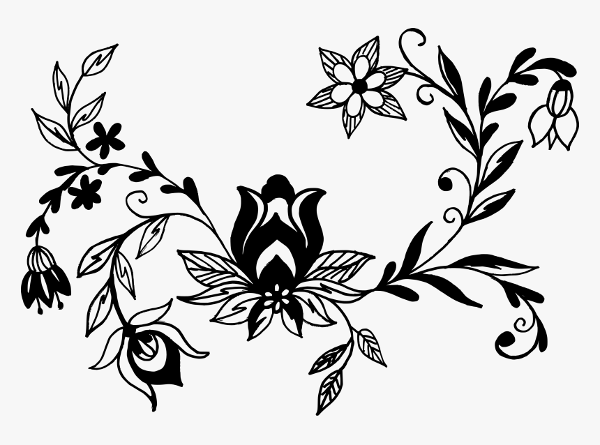 Floral Ornament Png Download - Butterflies With Flower Clipart Black And White, Transparent Png, Free Download