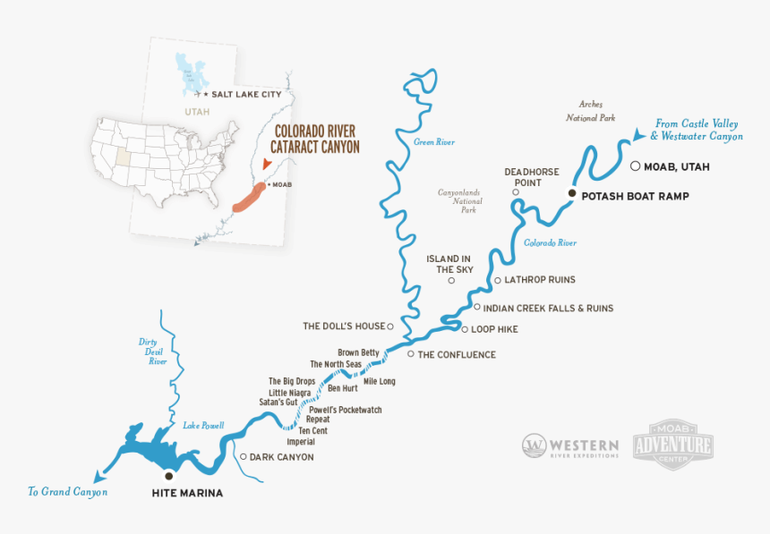 Map Of Colorado River Through Cataract Canyon - Cataract On A Map, HD Png Download, Free Download