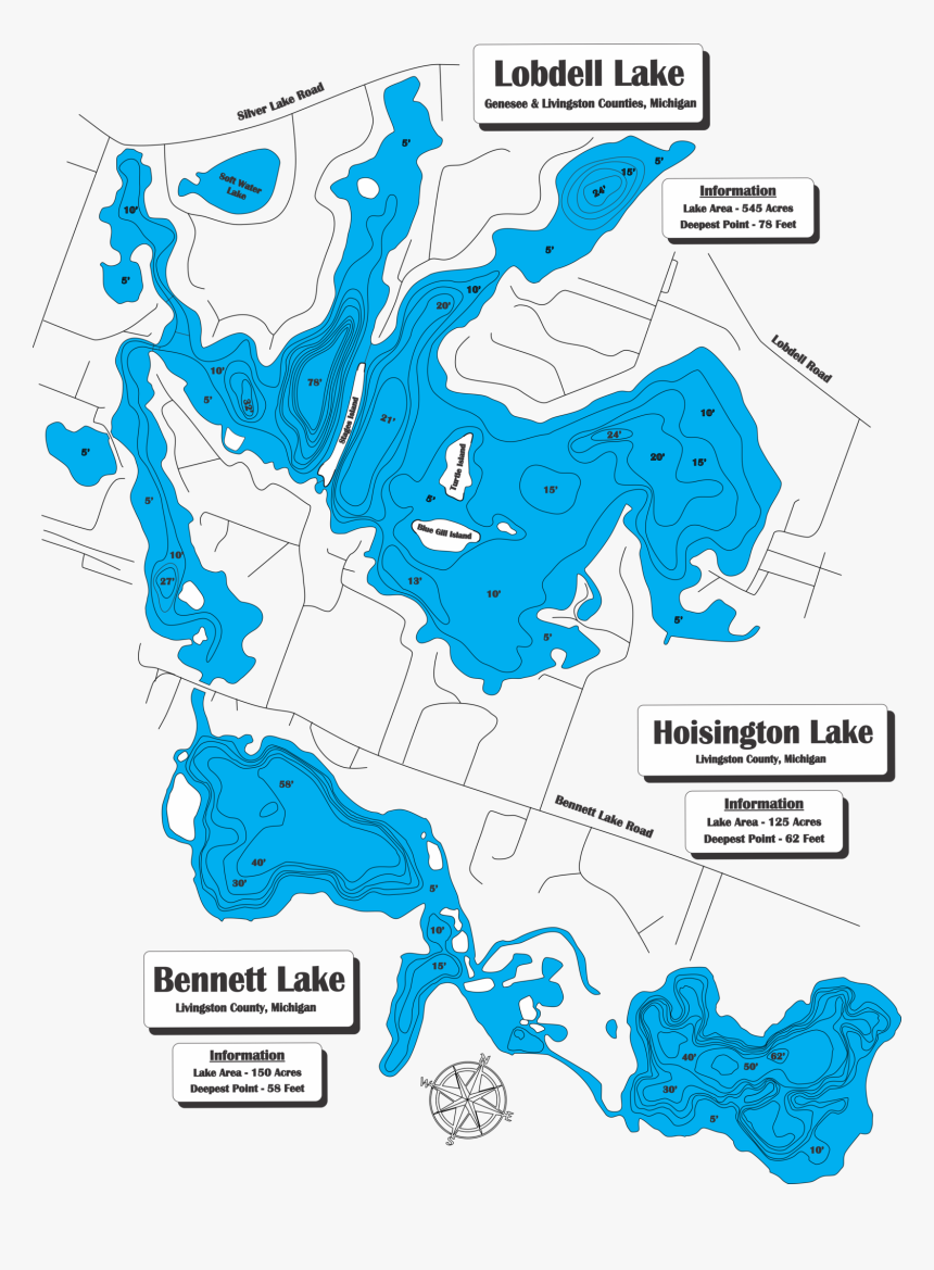 Bennett, Lobdell & Hoisington 3d Lake Map - Lobdell Lake Depth Map, HD Png Download, Free Download