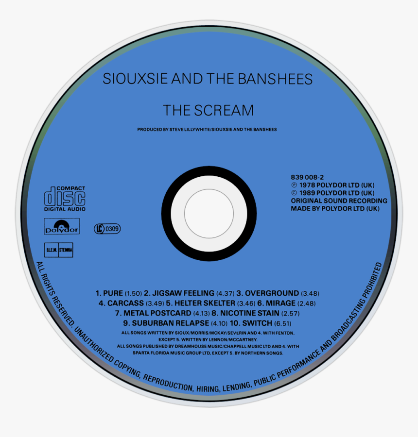 Siouxsie And The Banshees The Scream Cd Disc Image - Cd, HD Png Download, Free Download