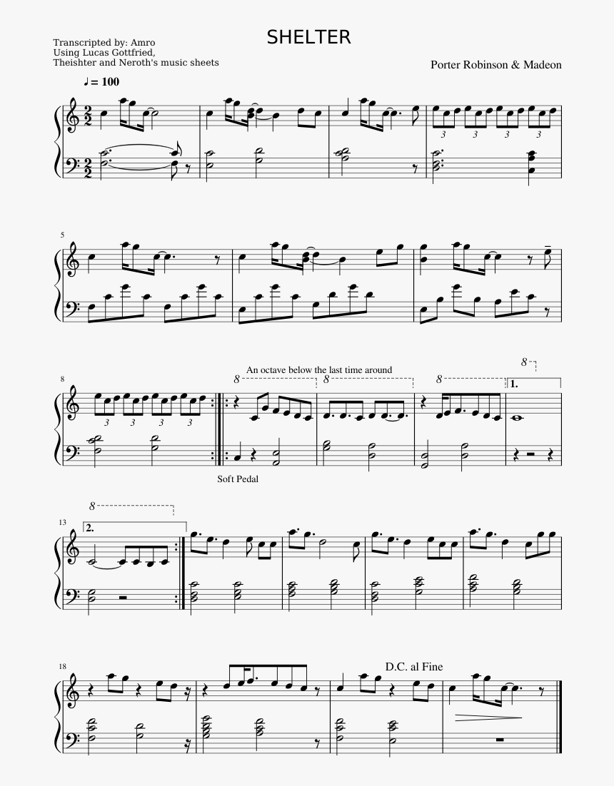 Shelter Porter Robinson Piano Sheet Music, HD Png Download, Free Download