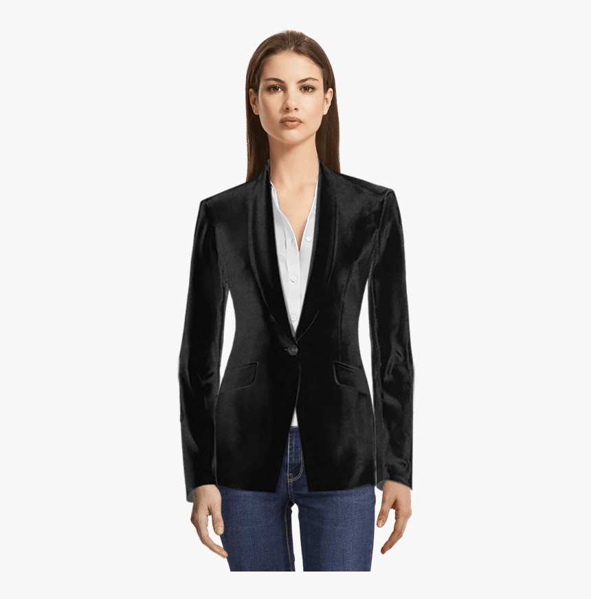 Black Velvet One Button Blazer With Shawl Lapels View, HD Png Download, Free Download