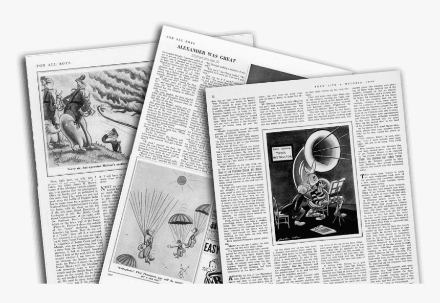 Three Jack Cole Boy"s Life Cartoons Show How His Style - Newspaper, HD Png Download, Free Download