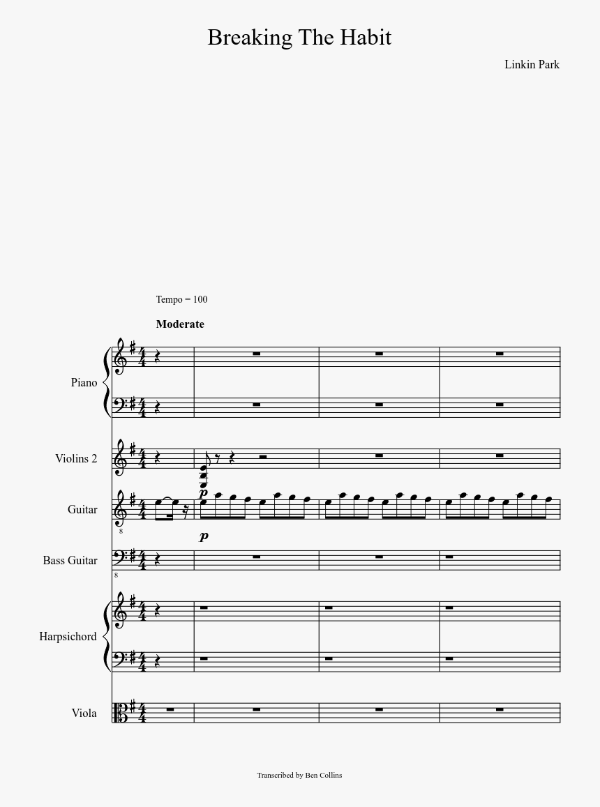 Linkin Park Breaking The Habit Sheet Music, HD Png Download, Free Download