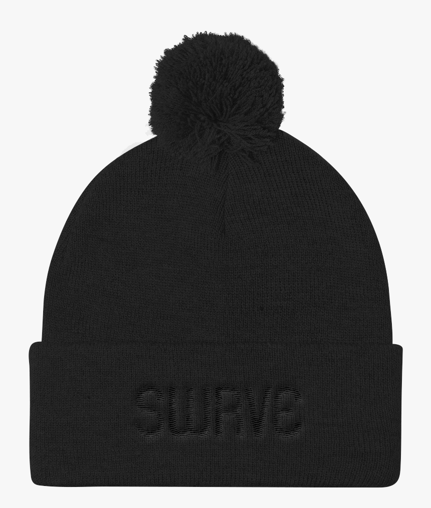 Swrve 1968 Black Embroidered Pom Pom Knit Cap - Black Toque With Pom Pom, HD Png Download, Free Download