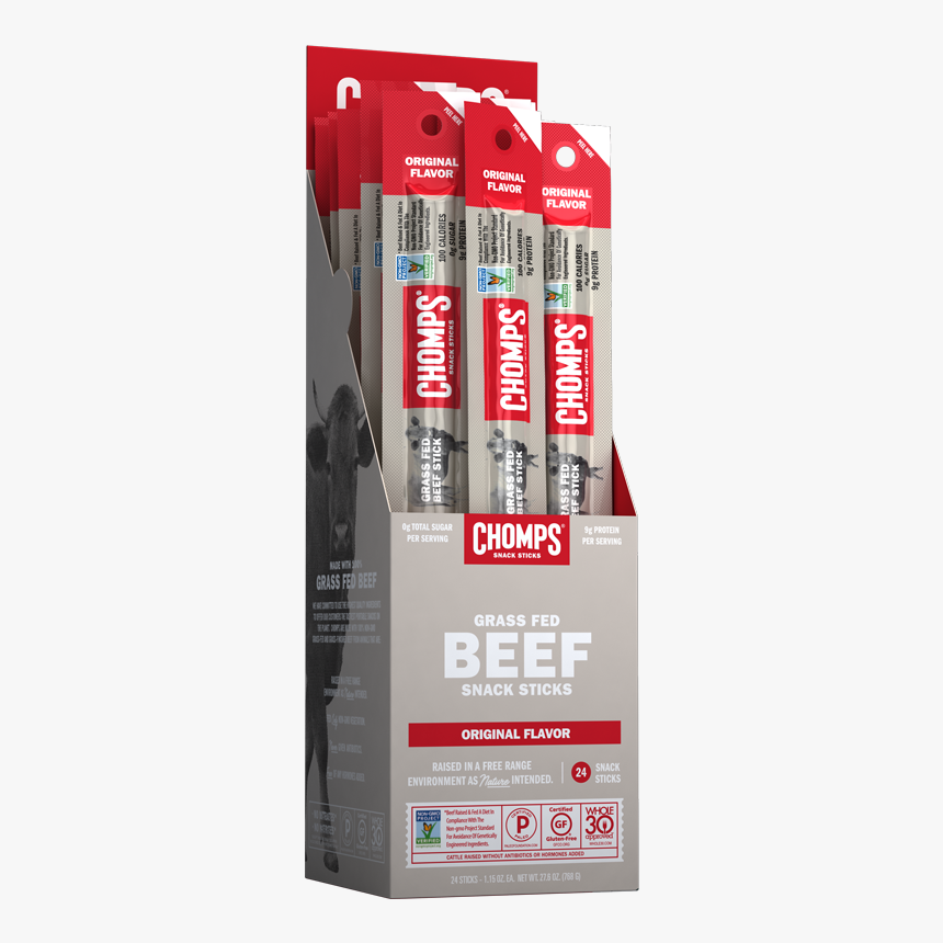 Chomps Grass Fed Beef Jerky Snack Sticks, Keto & Paleo - Chomps Beef Jerky, HD Png Download, Free Download