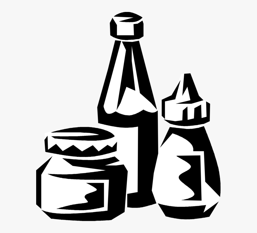 Vector Illustration Of Ketchup, Mustard, Relish Food - Condiments Clipart Black And White, HD Png Download, Free Download