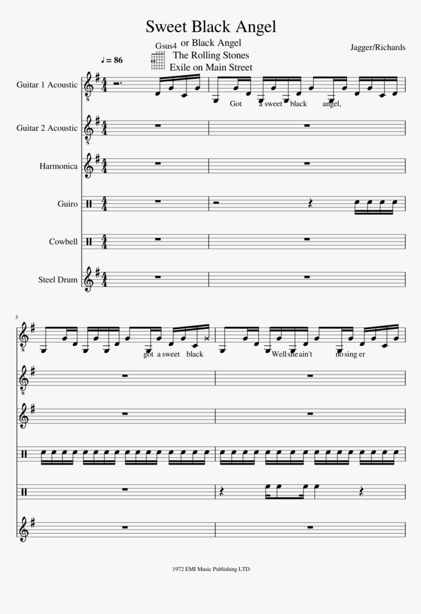 Sweet Black Angel Slide, Image - Sweet Black Angel Sheet Music, HD Png Download, Free Download