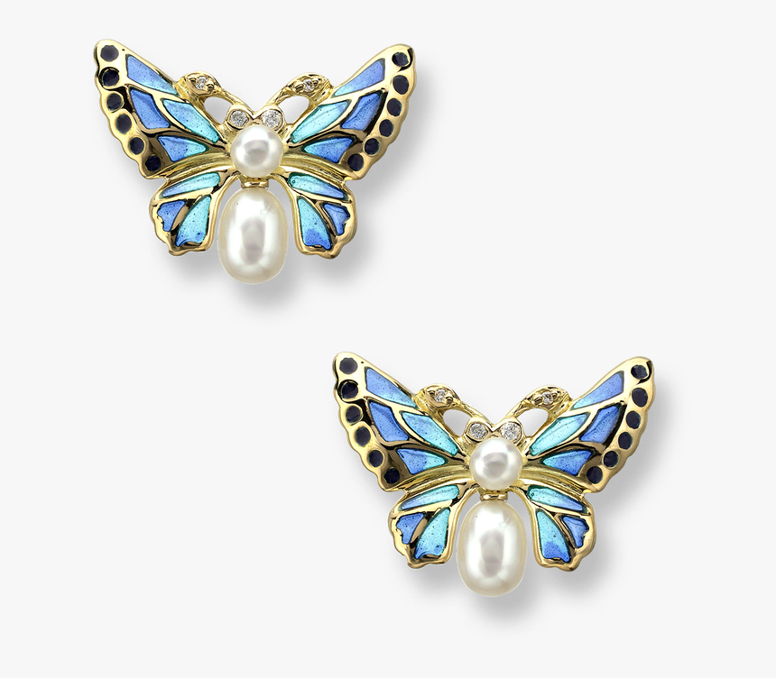 Nicole Barr Designs 18 Karat Gold Butterfly Earrings-blue - Butterfly Pearl Gold Earring Design, HD Png Download, Free Download