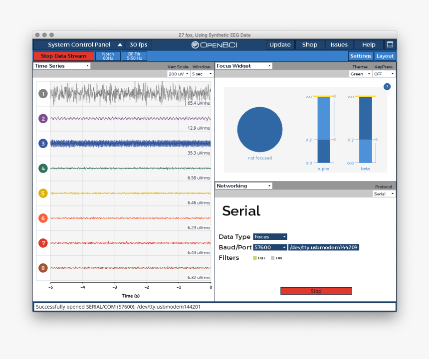 Openbci Serial Not Focused - Gui In Linux Eeg, HD Png Download, Free Download