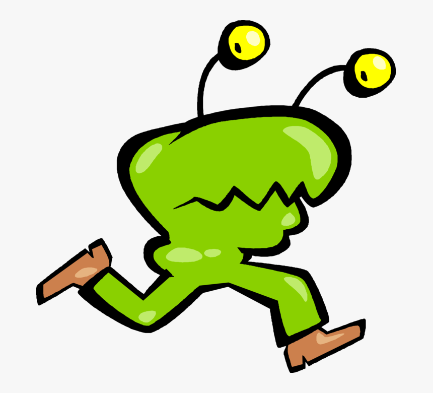 Vector Illustration Of Green Space Alien Head Running - Alien Running Png, Transparent Png, Free Download