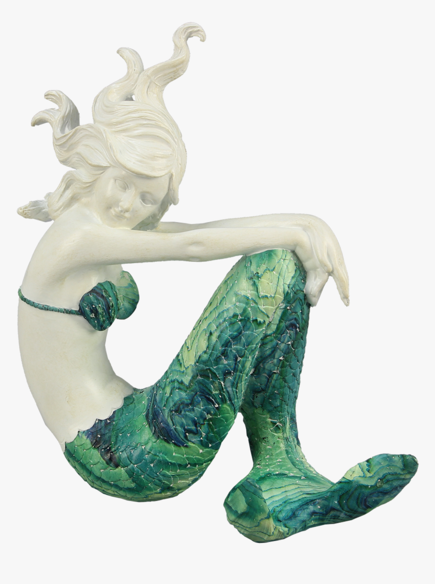 Flowing Hair Mermaid With Green Swirl Tail - Figurine, HD Png Download, Free Download