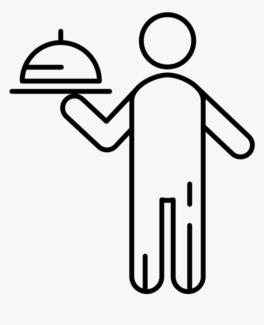 Waiter With Food Tray - Food Server Clipart Black And White, HD Png Download, Free Download