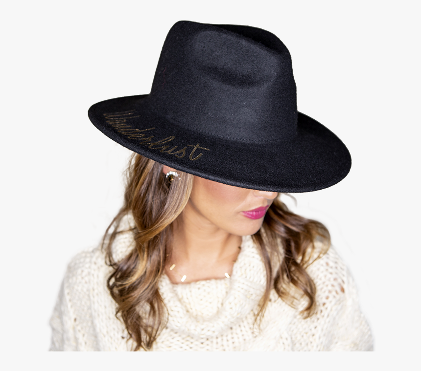 Woman Wearing A Black Hat And White Sweater Looking - Girl, HD Png Download, Free Download