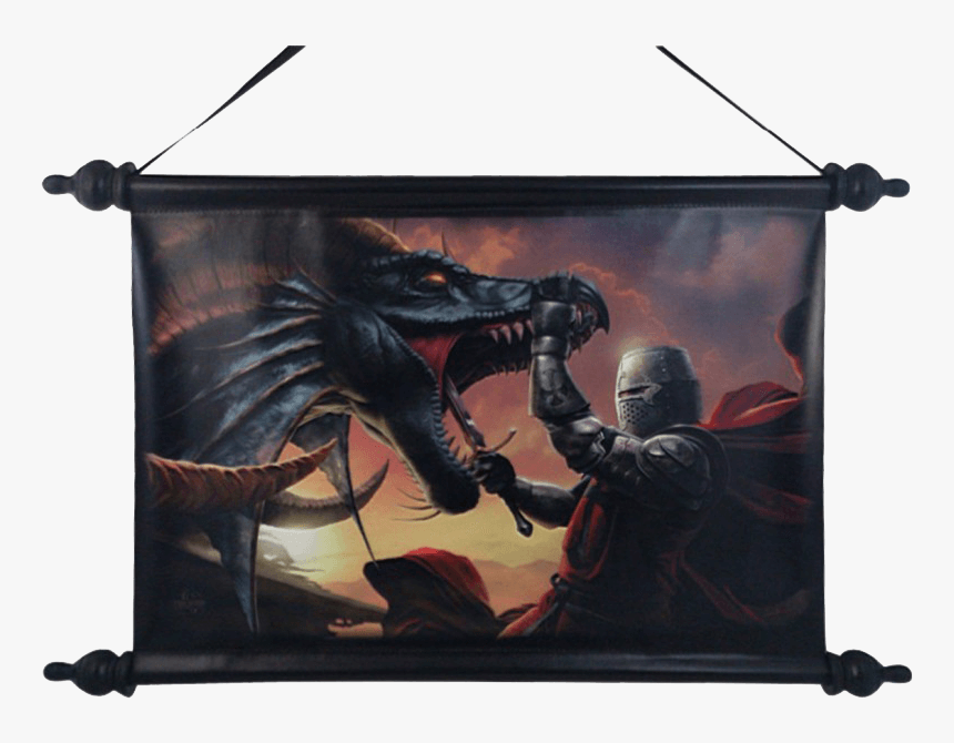 Dragon Slayer Art Scroll - Fantasy Knight Slaying Dragon, HD Png Download, Free Download