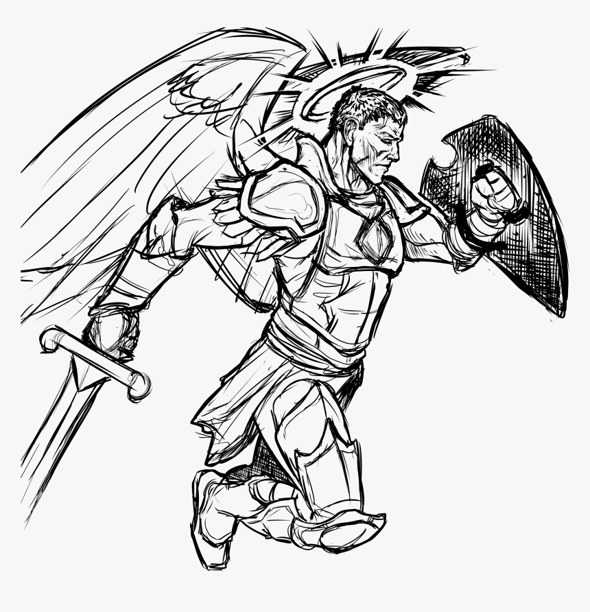 Angel Of War Line Art Clip Arts - Warrior Drawing, HD Png Download, Free Download