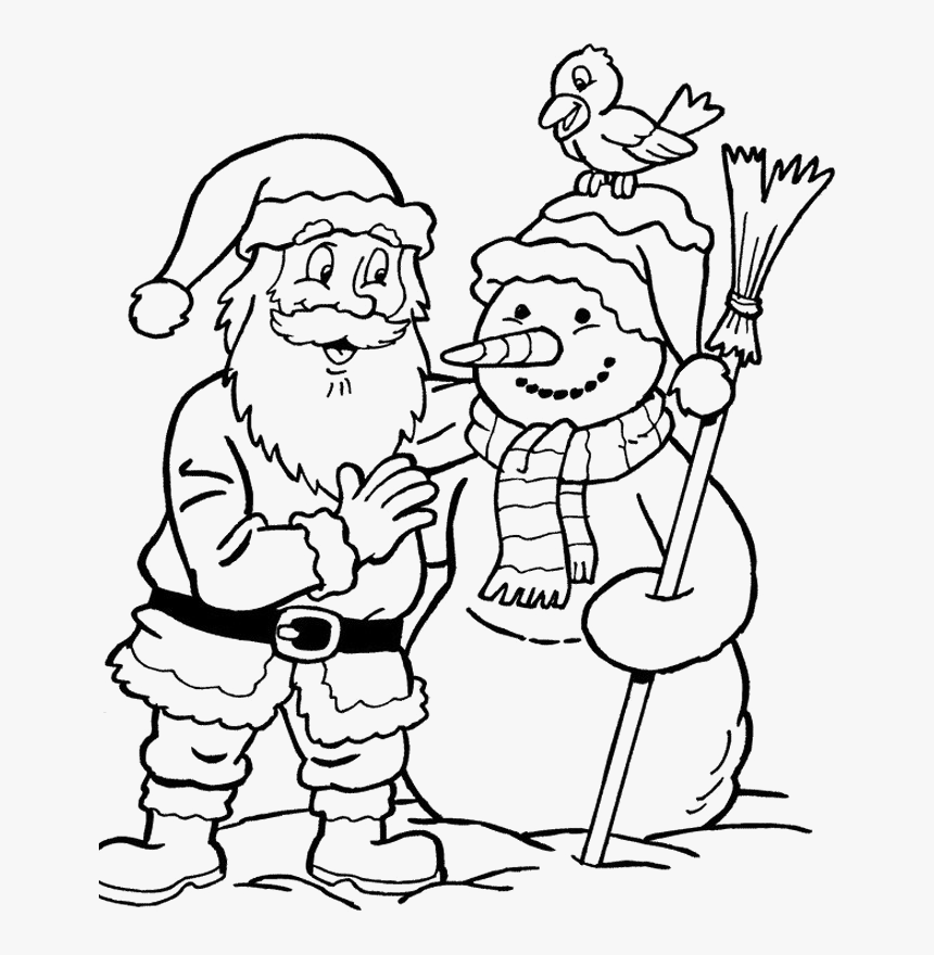 Transparent Snowman Face Clipart Black And White - Santa Claus Christmas Coloring Pages, HD Png Download, Free Download