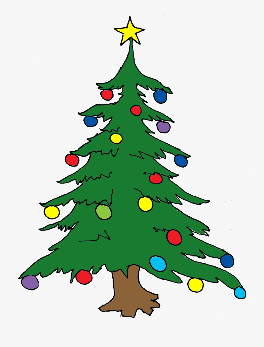 Clipart Of Santa, Oregon And Mas - Christmas Tree In Drawing, HD Png Download, Free Download