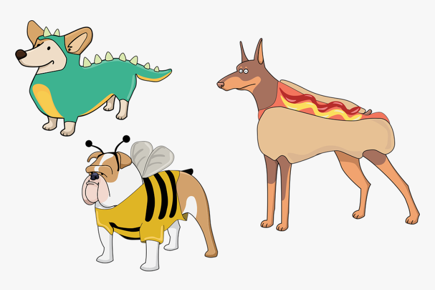 Dog, Puppies, Costume, Dinosaur, Hot Dog, Bee, Cute - Dog In Dinosaur Costume Cartoon, HD Png Download, Free Download