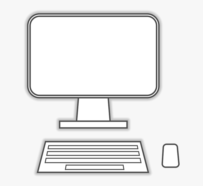 Computer, Monitor, Keyboard, Mouse, Line Drawing, Flat - White Computer Drawing Png, Transparent Png, Free Download