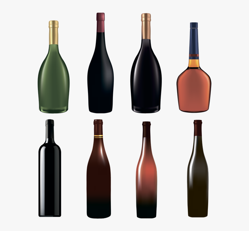 Bottles, Wine, Alcohol, Drink, Glass, Champagne - Glass Bottle, HD Png Download, Free Download