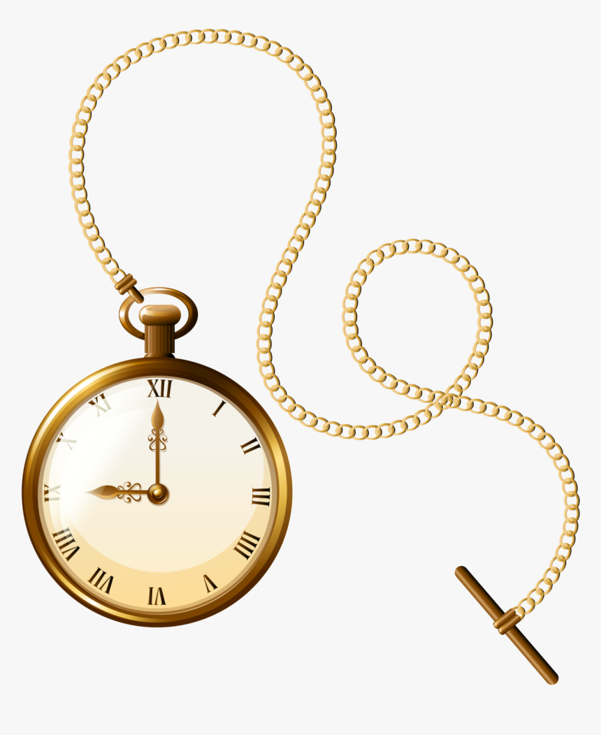 Gold Pocket Watch Clock Png Clip Art Clipart Image - Pocket Watch Chain Drawing, Transparent Png, Free Download