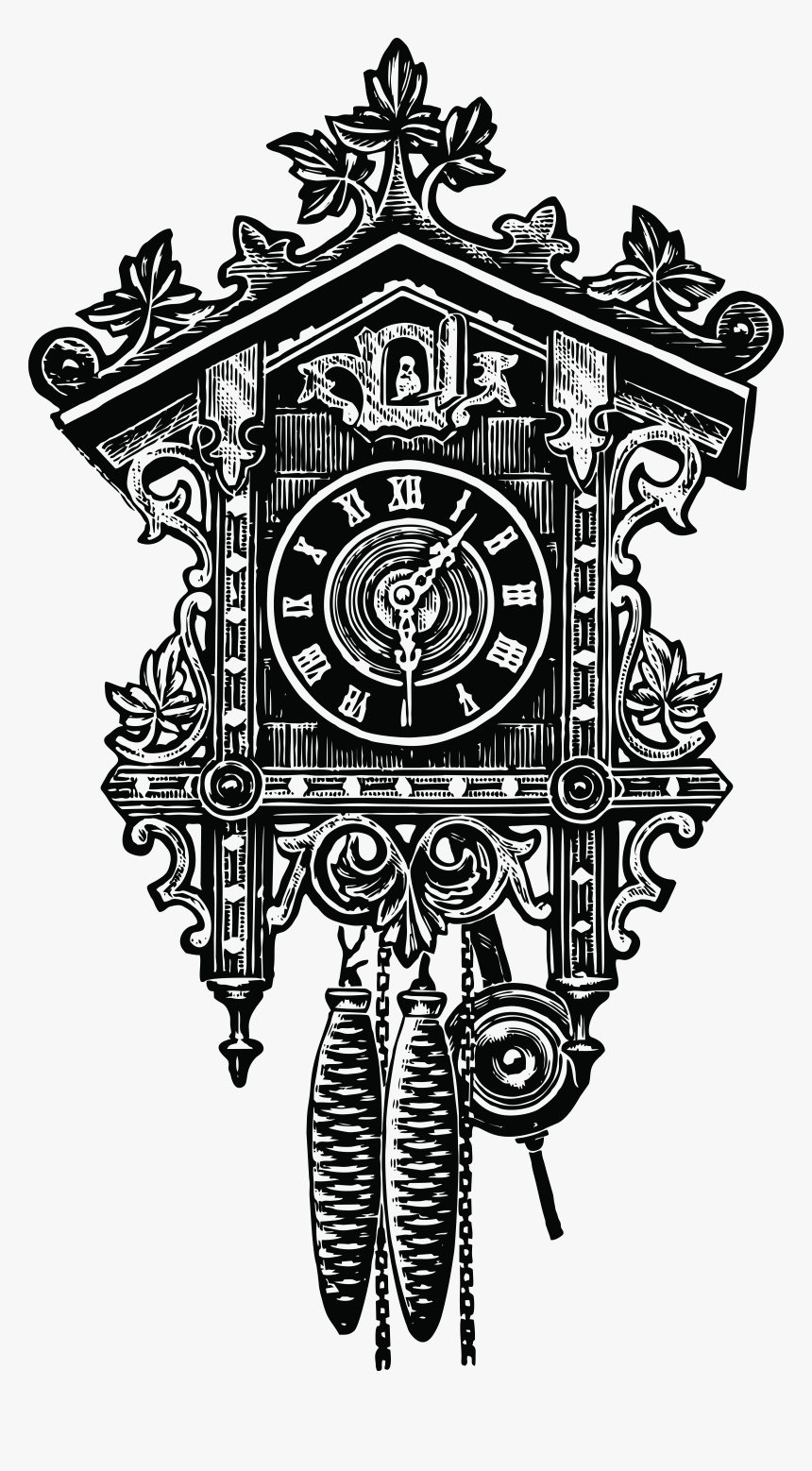 Transparent Clock Clipart Png - Cuckoo Clock Clipart Black White, Png Download, Free Download