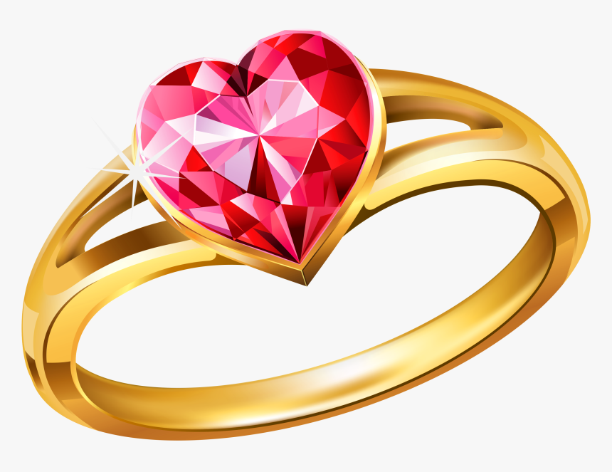 Pink Heart Diamond Gold Wedding Ring With Clipart - Ring Png, Transparent Png, Free Download