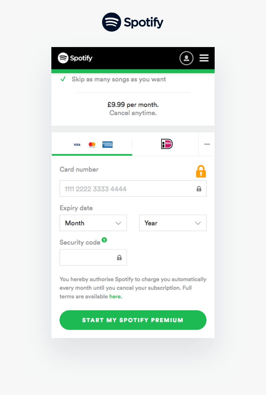 Subscription Payment Methods At Spotify Checkout - Adyen, HD Png Download, Free Download