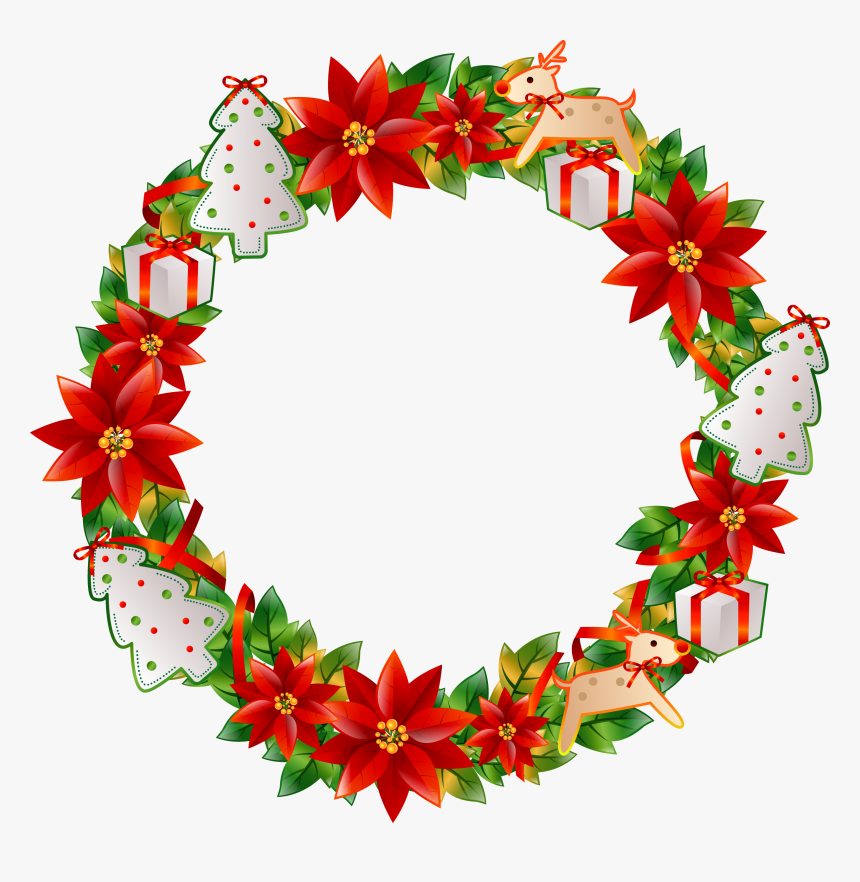 Poinsettia Clipart Wreath - Christmas Circle Design Png, Transparent Png, Free Download