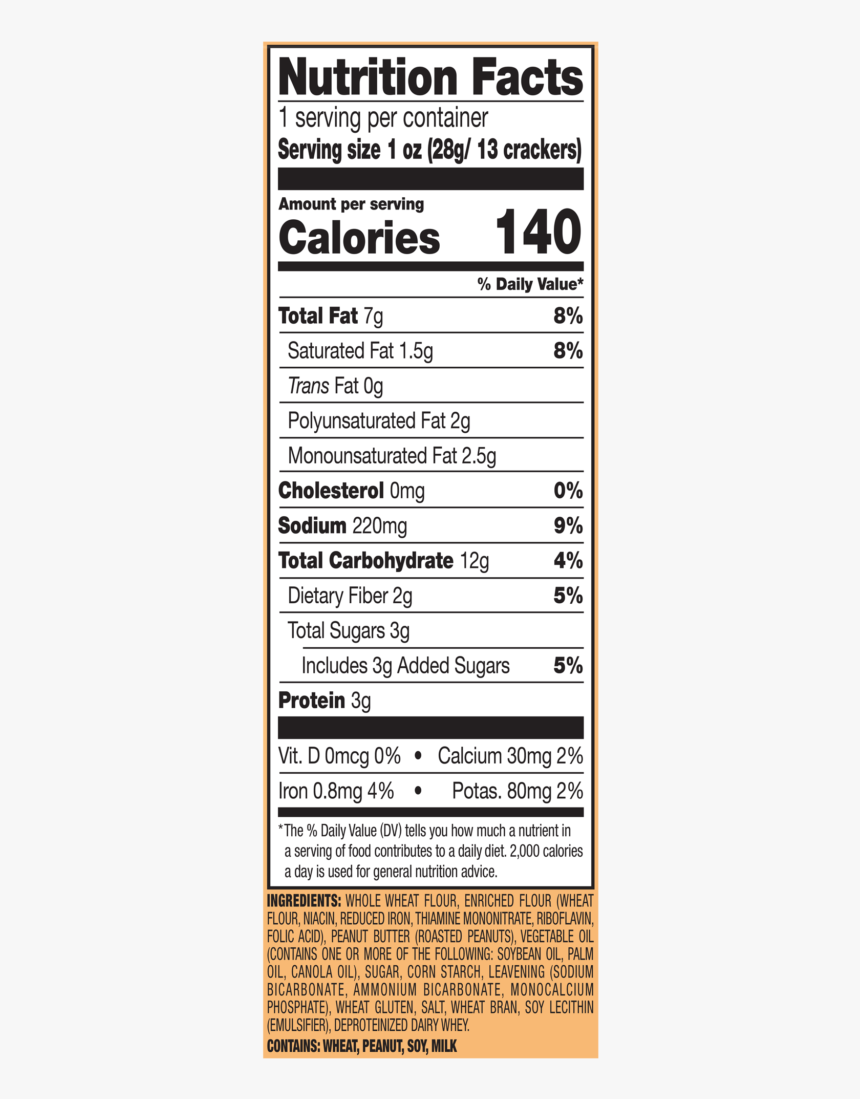 Lance Peanut Butter Crackers Nutrition, HD Png Download, Free Download