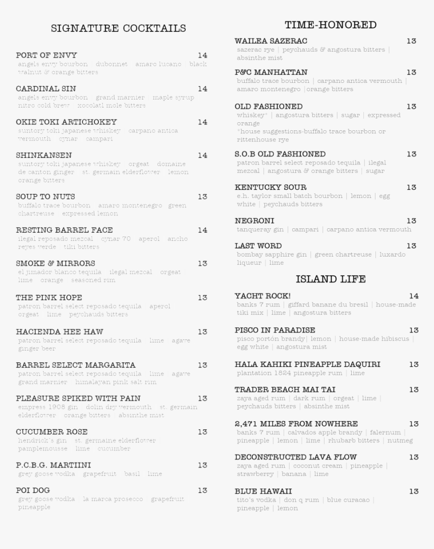 Cocktail List-1, HD Png Download, Free Download