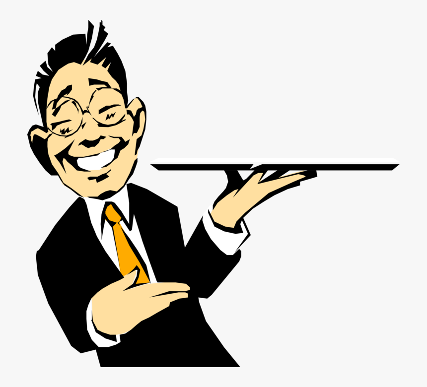 Waiter Vector Image Illustration - Waiter With Tray Cartoon, HD Png Download, Free Download