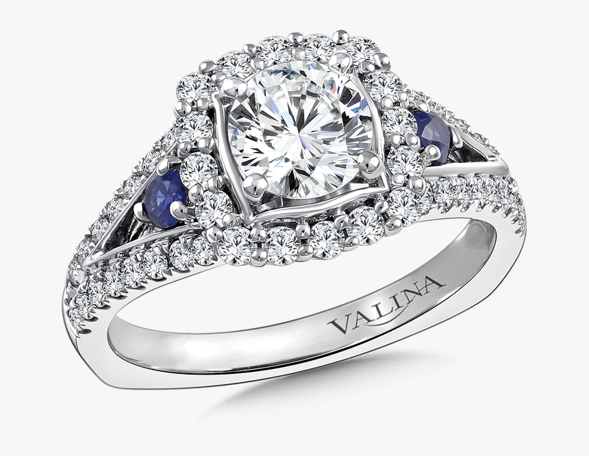 Valina Diamond And Blue Sapphire Halo Engagement Ring - Blue Sapphire Dismond Engagement Rings Black Metal, HD Png Download, Free Download