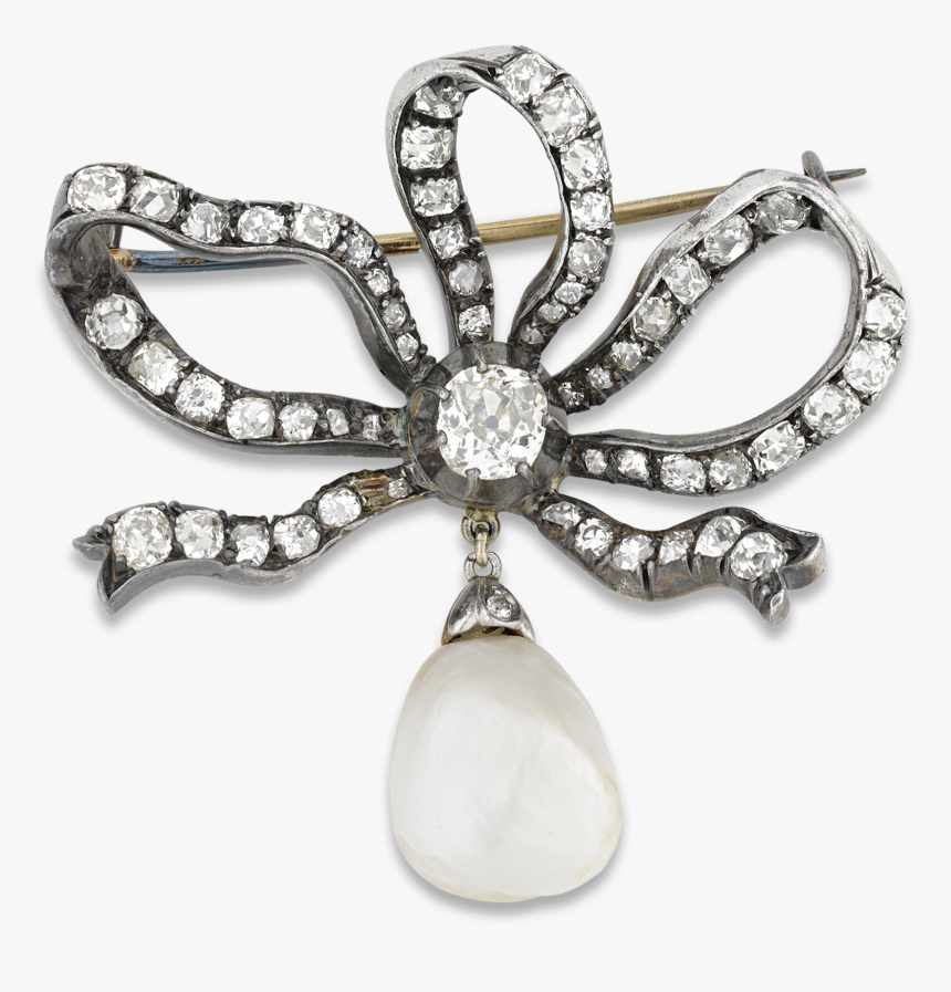 Victorian Diamond And Pearl Bow Brooch - Body Jewelry, HD Png Download, Free Download