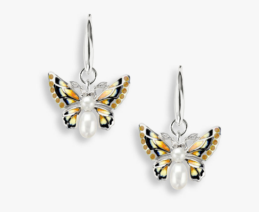 Nicole Barr Designs Sterling Silver Wire Earrings Butterfly - Kolczyki Motyl Z Perłą, HD Png Download, Free Download