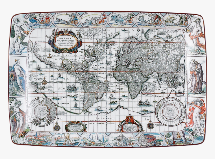 Blaeu Mercator Map Rectagular Tray, Large - World Map, HD Png Download, Free Download