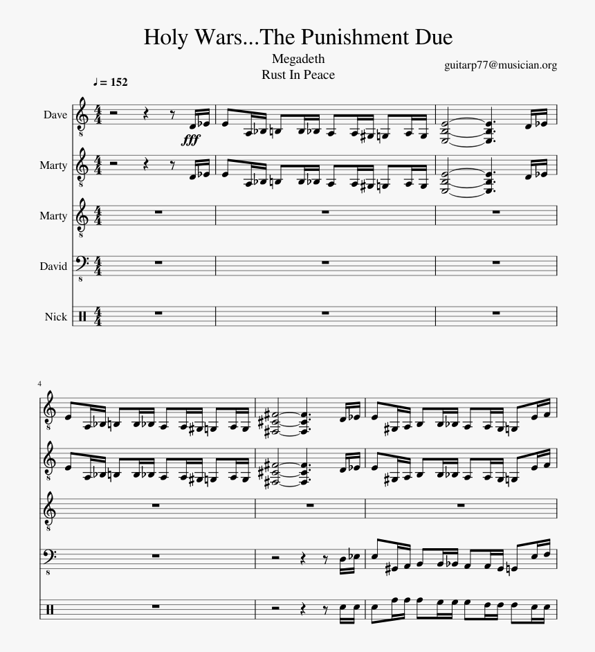 Holy Warsthe Ounishment Due Slide, Image - Sheet Music, HD Png Download, Free Download