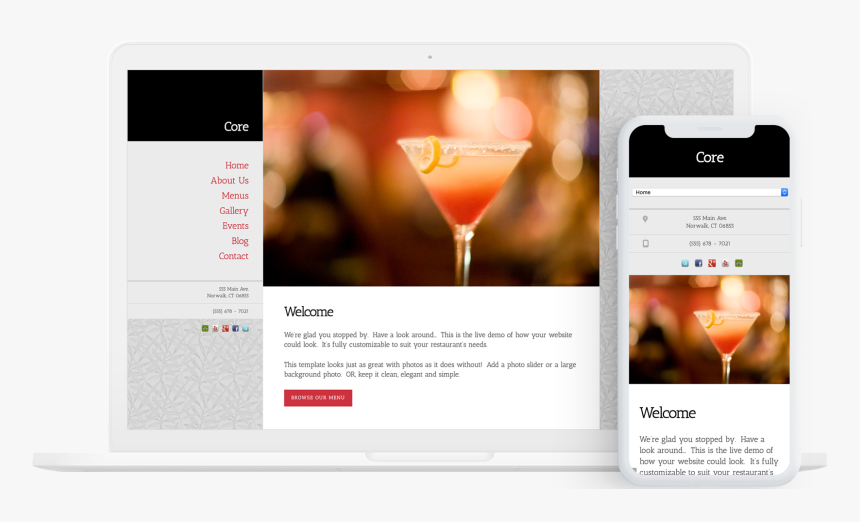 Core Restaurant Web Design Template - Drink, HD Png Download, Free Download