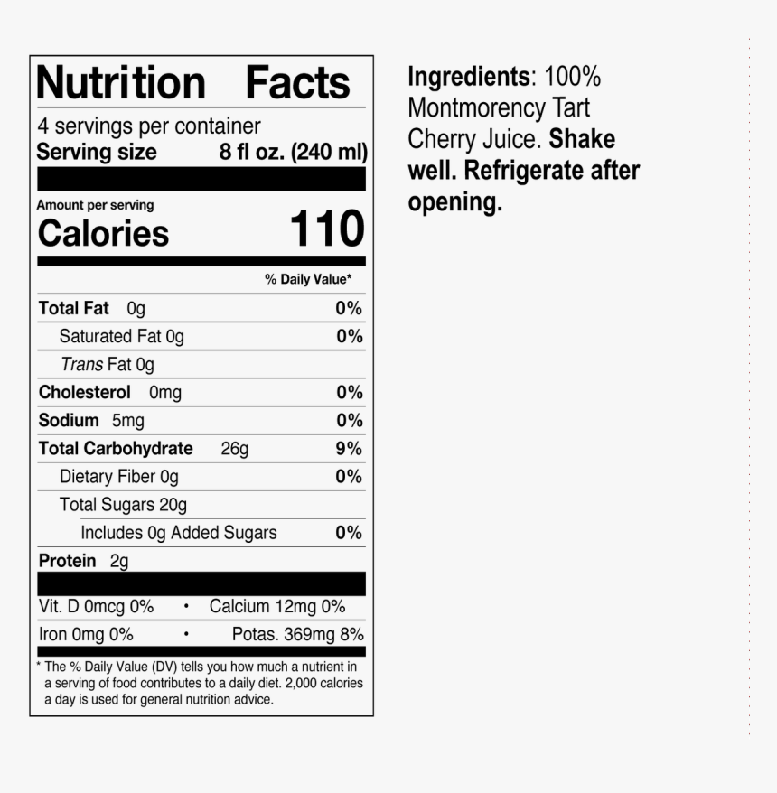 100% Cherry Juice - Nutrition Facts, HD Png Download, Free Download